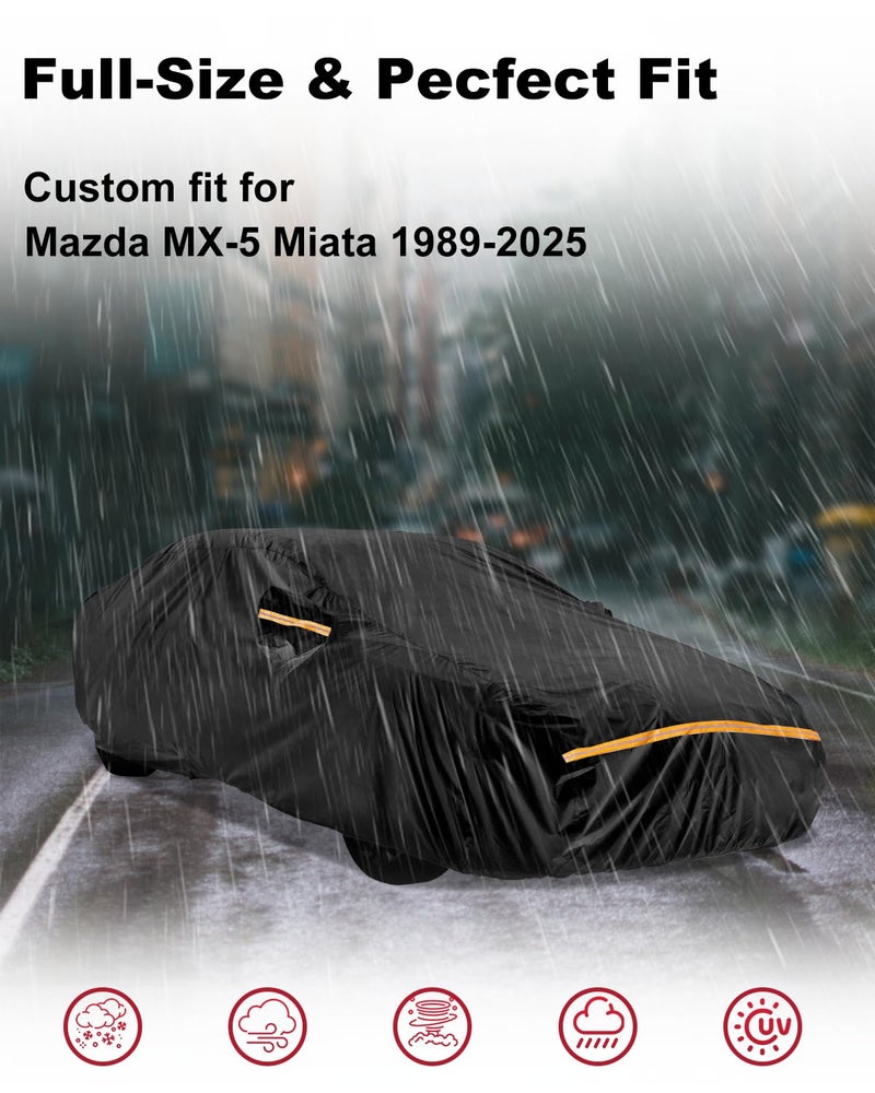 INSAUTO Car Cover for Mazda MX-5 Miata 1989-2025 | Heavy Duty Outdoor Full Exterior Cover | Sun, Rain, UV, Dust, and Snow Protection with Door Zipper (Black) - Image 2